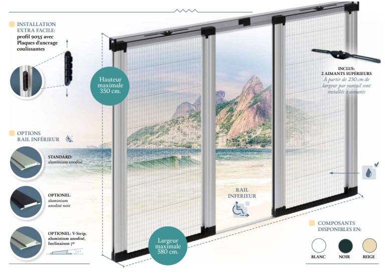 Moustiquaire plissée pour porte et baies vitrée double centrale