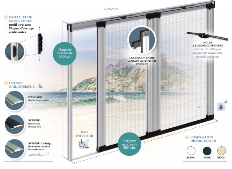 Moustiquaire plissée pour porte et baies vitrée double latérale